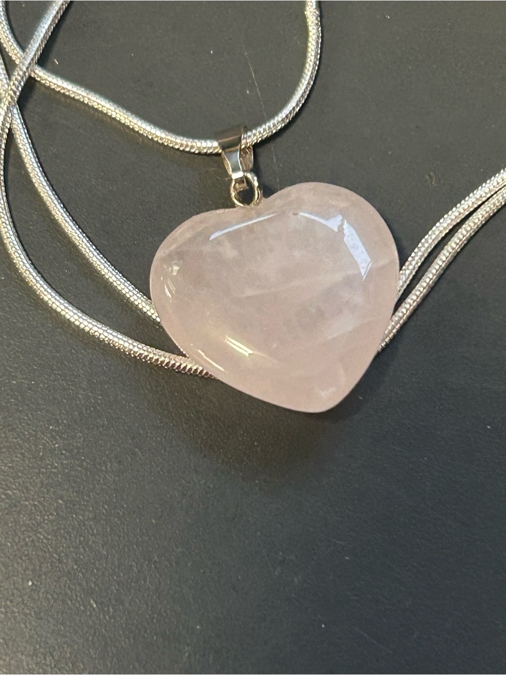 Heart Pendant Necklace with Pink Rose Quartz on Silver Chain